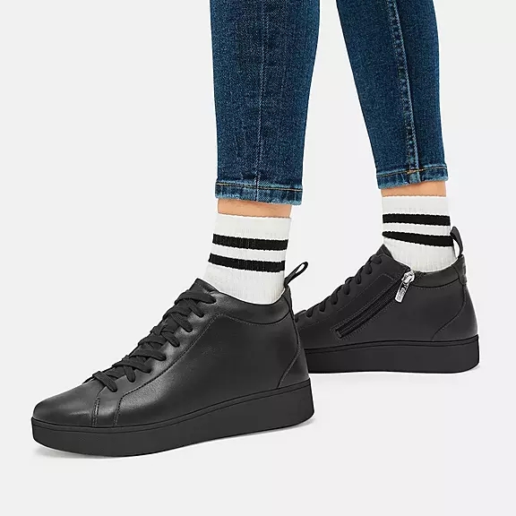 Scarpe Da Ginnastica Donna FitFlop RALLY Pelle High-Top Nere | 17961953