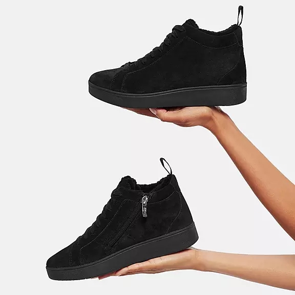 Scarpe Da Ginnastica Donna FitFlop RALLY Faux-Fur Foderati Pelle Scamosciata High-Top Nere | 36697810