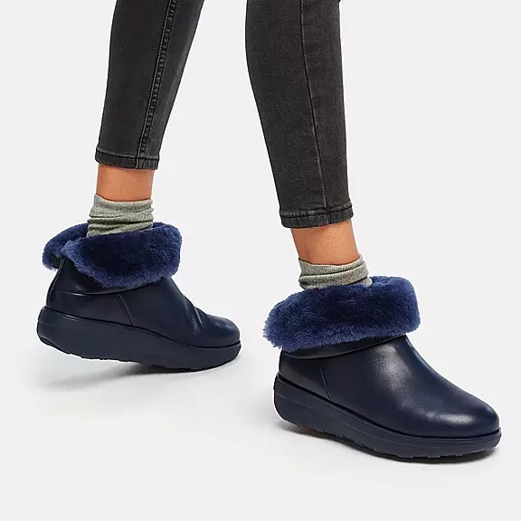 Stivaletti Donna FitFlop MUKLUK SHORTY Impermeabili Shearling-Foderati Blu Marino | 89544459