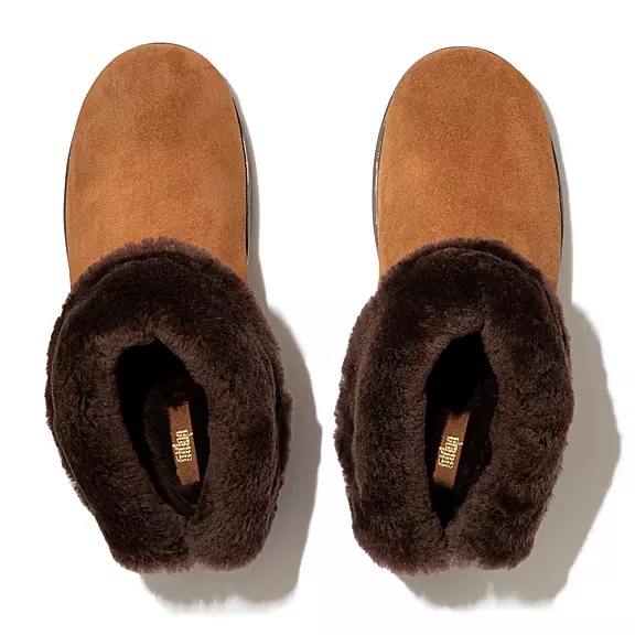 Stivaletti Donna FitFlop MUKLUK SHORTY Shearling-Foderati Pelle Scamosciata Marroni | 24314792