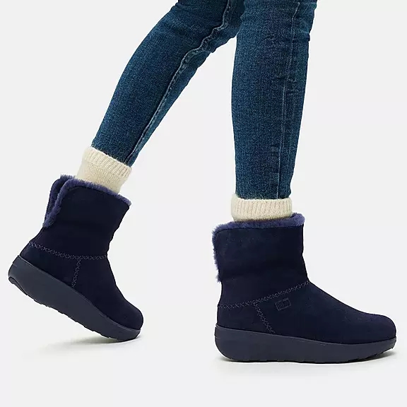 Stivaletti Donna FitFlop MUKLUK SHORTY Shearling-Foderati Pelle Scamosciata Blu Marino | 56294898