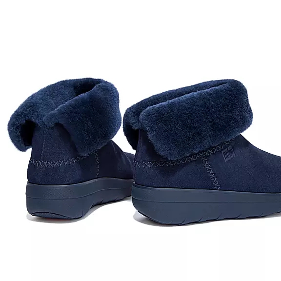 Stivaletti Donna FitFlop MUKLUK SHORTY Shearling-Foderati Pelle Scamosciata Blu Marino | 56294898