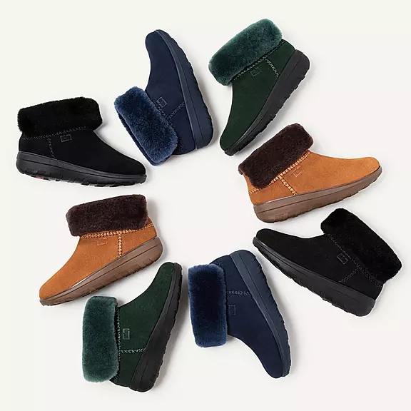 Stivaletti Donna FitFlop MUKLUK SHORTY Shearling-Foderati Pelle Scamosciata Blu Marino | 56294898