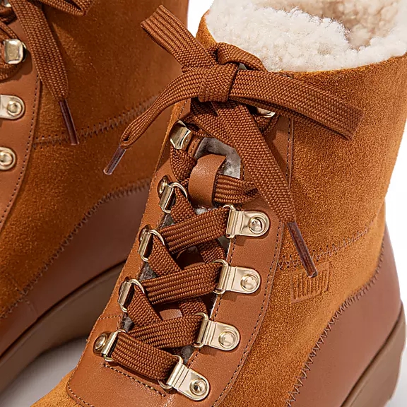 Stivaletti Donna FitFlop MUKLUK Shearling-Foderati Laced Marroni Chiaro | 41435325