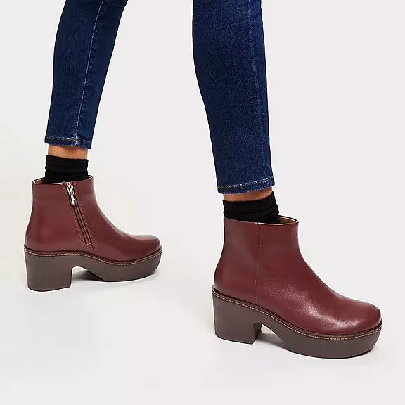 Stivaletti Donna FitFlop PILAR Pelle Platform Bordeaux | 54613578