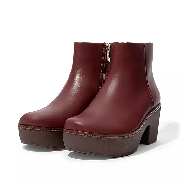 Stivaletti Donna FitFlop PILAR Pelle Platform Bordeaux | 54613578