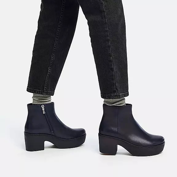 Stivaletti Donna FitFlop PILAR Pelle Platform Blu Marino | 96938162