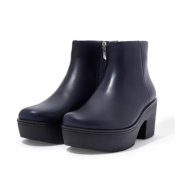 Stivaletti Donna FitFlop PILAR Pelle Platform Blu Marino | 96938162