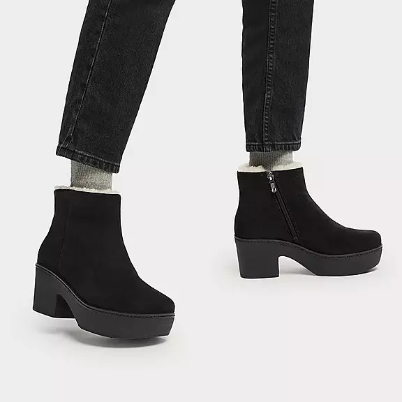 Stivaletti Donna FitFlop PILAR Shearling-Foderati Pelle Scamosciata Platform Nere | 67934261