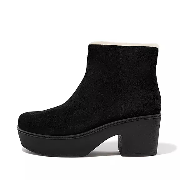 Stivaletti Donna FitFlop PILAR Shearling-Foderati Pelle Scamosciata Platform Nere | 67934261