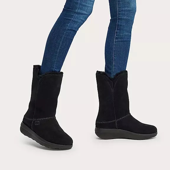 Stivali Donna FitFlop MUKLUK Shearling-Foderati Pelle Scamosciata Calf Nere | 76016498